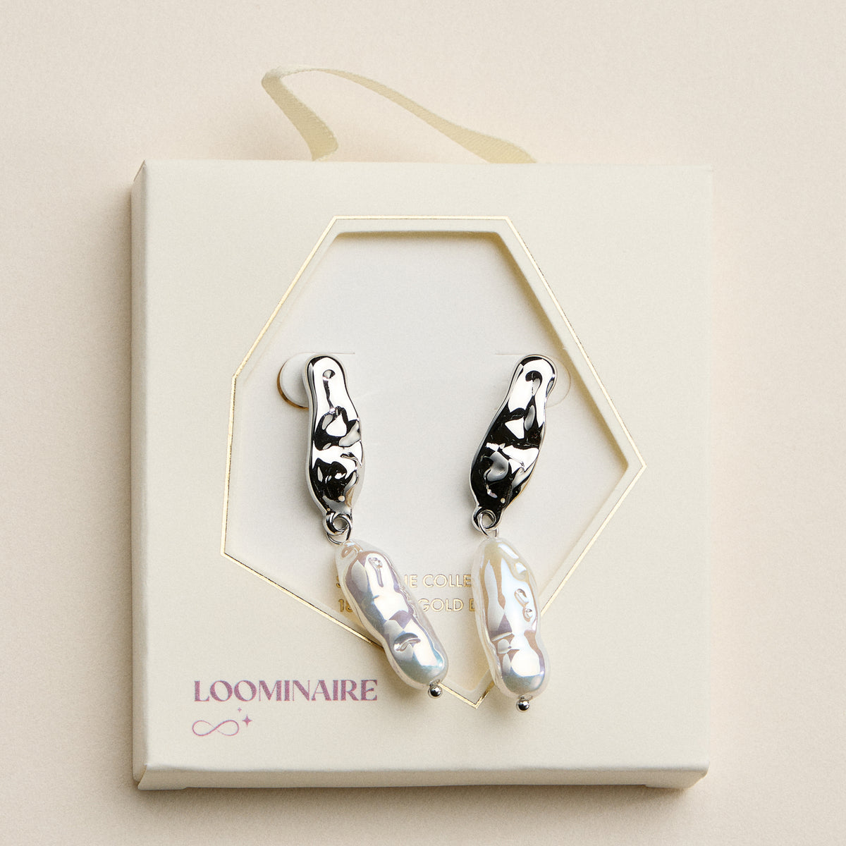 Stainless Steel Organic Pearl Drop Earrings – Sculptural Semi-Fine Style