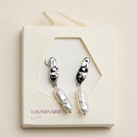 Stainless Steel Organic Pearl Drop Earrings – Sculptural Semi-Fine Style