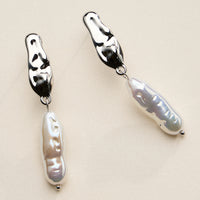 Stainless Steel Organic Pearl Drop Earrings – Sculptural Semi-Fine Style