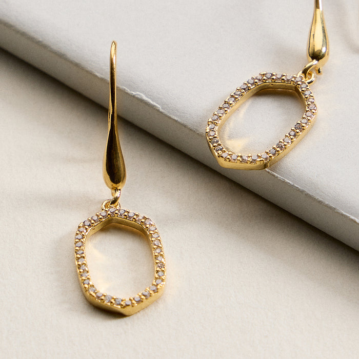 Gold Filled Pavé Oval Drop Earrings – Dainty