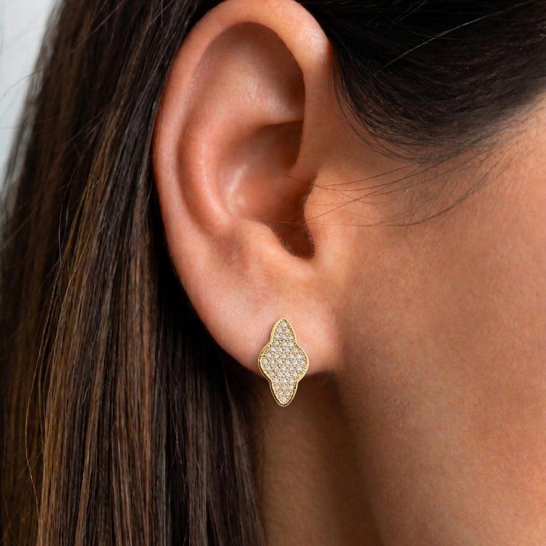 Gold Filled Pavé Quatrefoil Stud Earrings – Dainty