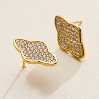 Gold Filled Pave Crystal Abstract Stud Earrings – Made in Korea Minimalist Sparkle Studs