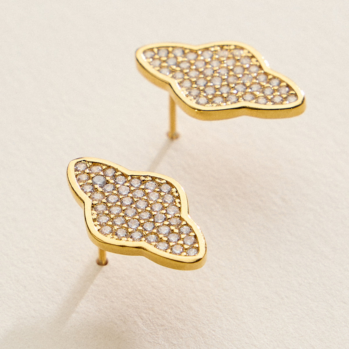Gold Filled Pave Crystal Abstract Stud Earrings – Made in Korea Minimalist Sparkle Studs
