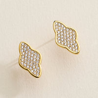Gold Filled Pave Crystal Abstract Stud Earrings – Made in Korea Minimalist Sparkle Studs