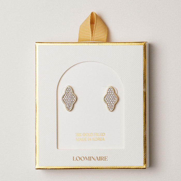 Gold Filled Pavé Quatrefoil Stud Earrings – Dainty