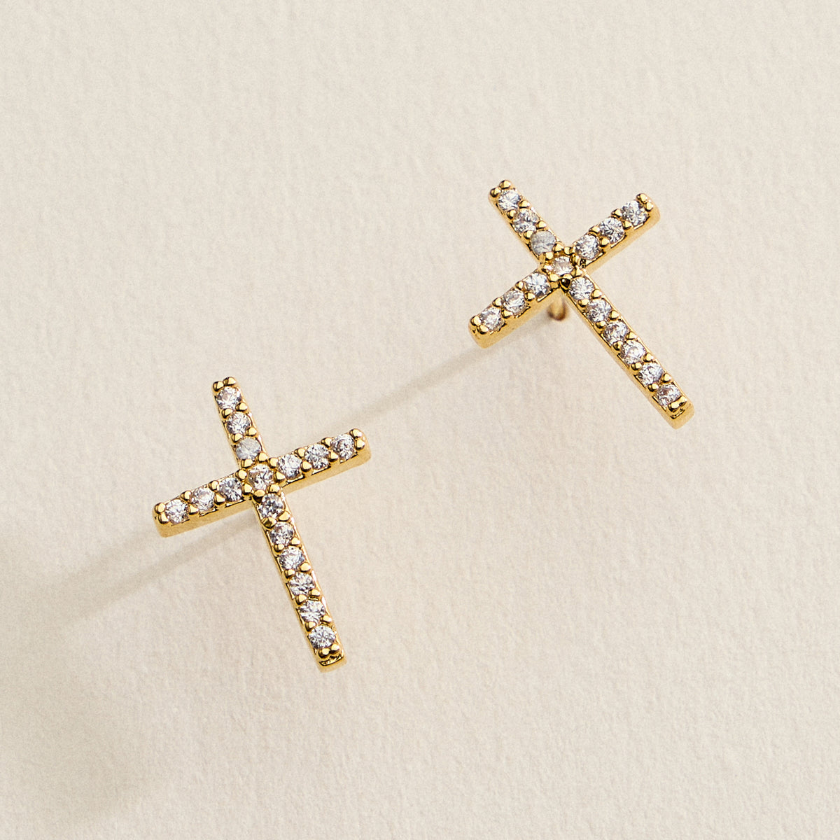 Gold Filled Pave Crystal Cross Stud Earrings – Made in Korea Dainty Religious Studs