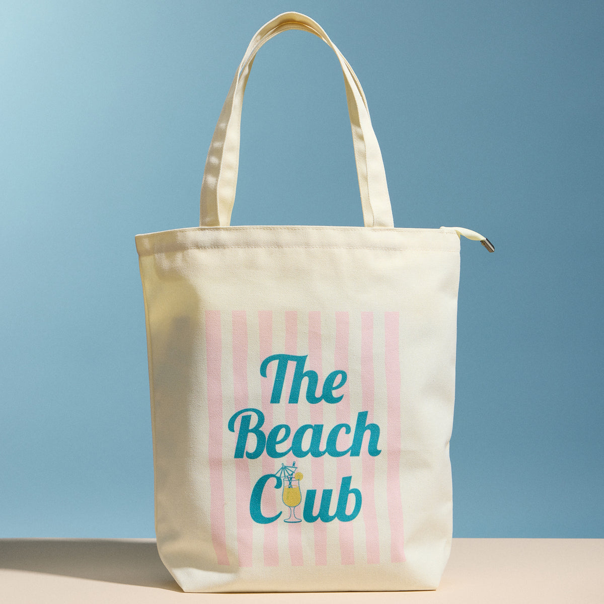 The Beach Club Canvas Tote Bag with Zip Closure – Lightweight Everyday Beach & Travel Tote