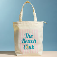 The Beach Club Canvas Tote Bag with Zip Closure – Lightweight Everyday Beach & Travel Tote
