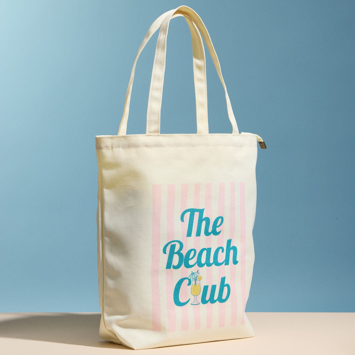 The Beach Club Canvas Tote Bag with Zip Closure – Lightweight Everyday Beach & Travel Tote