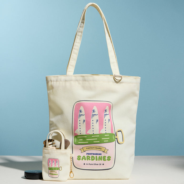 Sardines Canvas Tote Bag – Zippered Beach & Everyday Shopping Tote