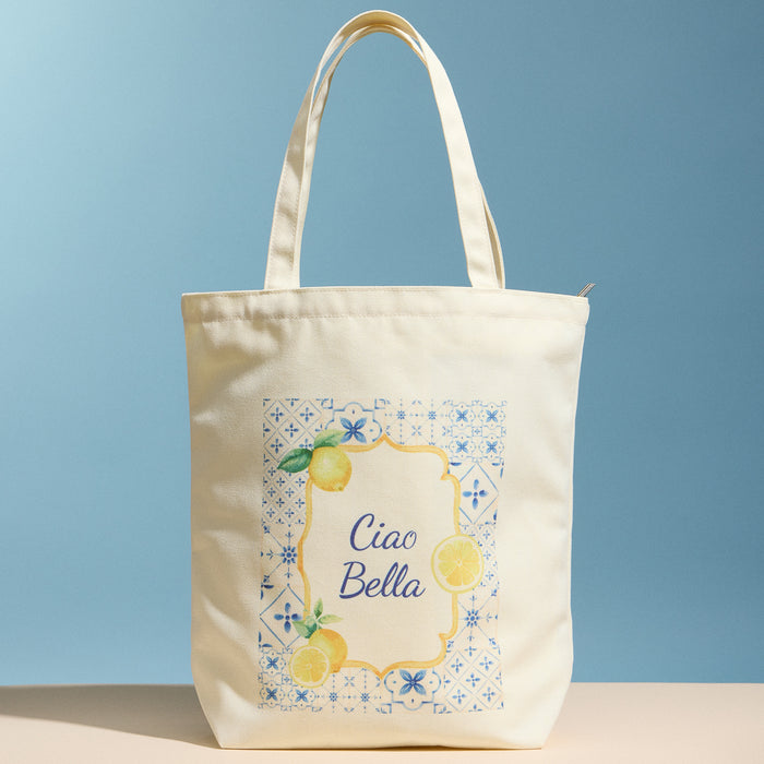 Canvas Mediterranean Tote Bag — Lemon Print