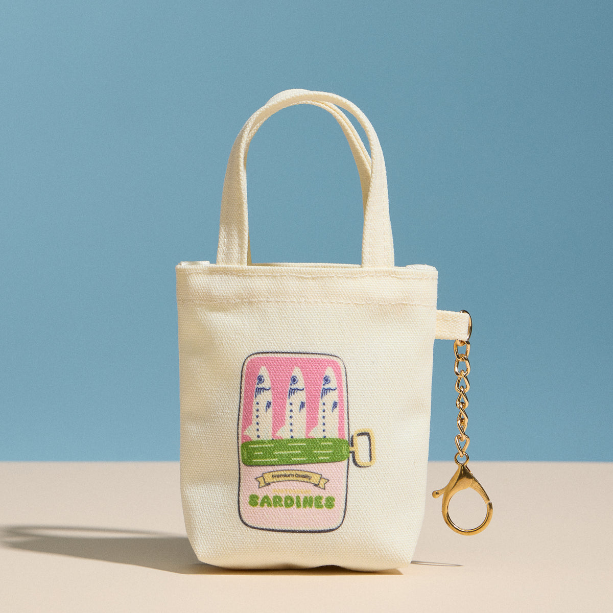 Mini Canvas Pouch with Sardine Graphic & Short Handle