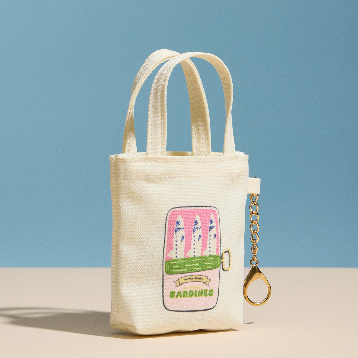 Mini Canvas Pouch with Sardine Graphic & Short Handle