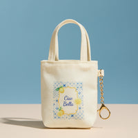 Mini Canvas Pouch with Lemon Graphic, Short Handle & Chain Keyring