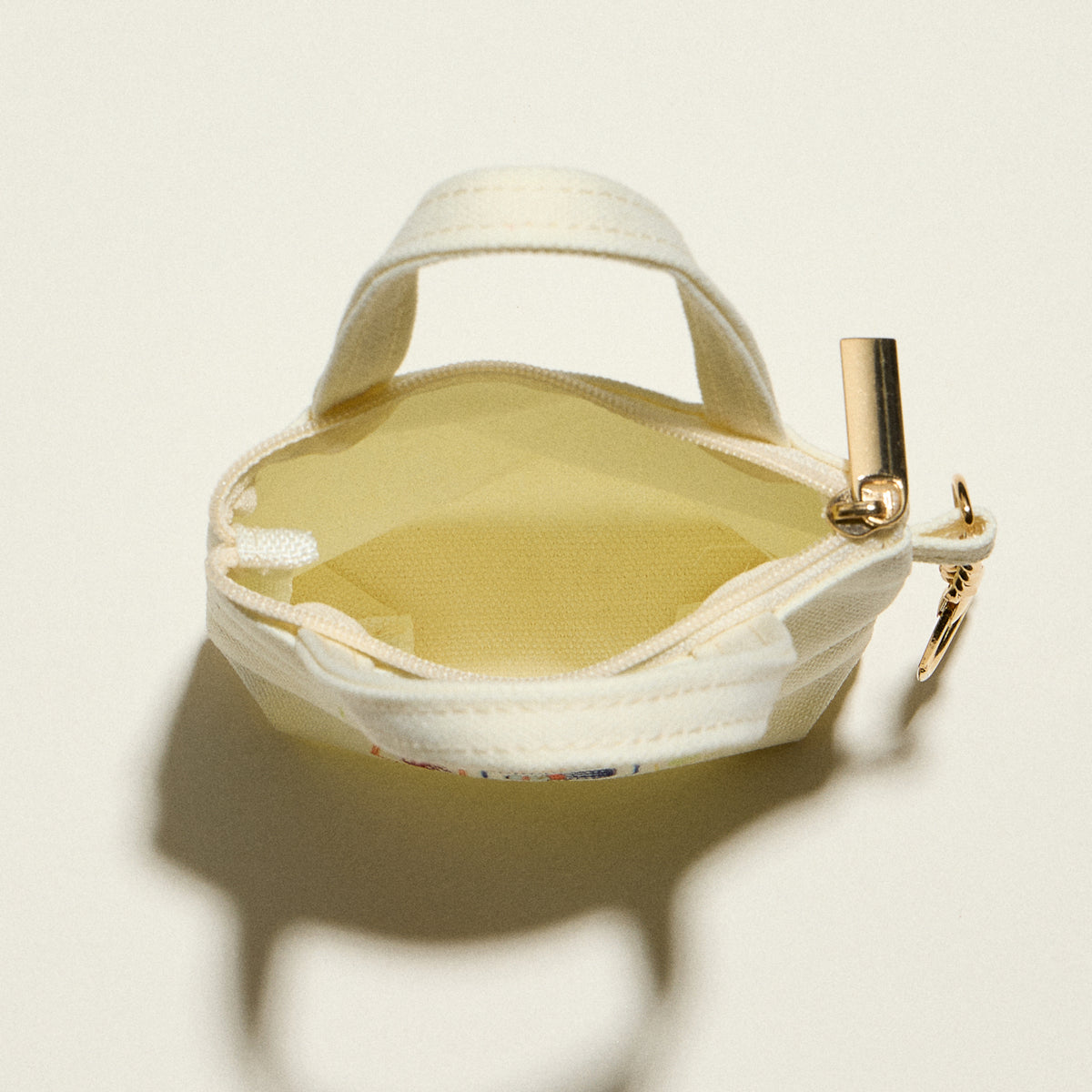 Mini Canvas Pouch with Lemon Graphic, Short Handle & Chain Keyring