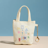 Mini Canvas Pouch with Mediterranean Graphic, Short Handle & Chain Keyring