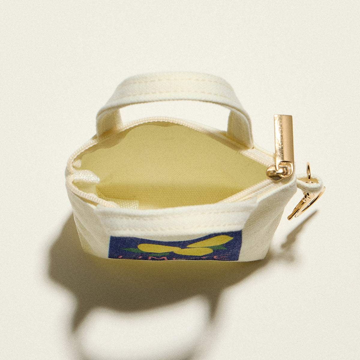 Mini Canvas Pouch with Limone Lemon Graphic, Short Handle & Chain Keyring