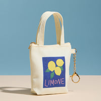 Mini Canvas Pouch with Limone Lemon Graphic, Short Handle & Chain Keyring