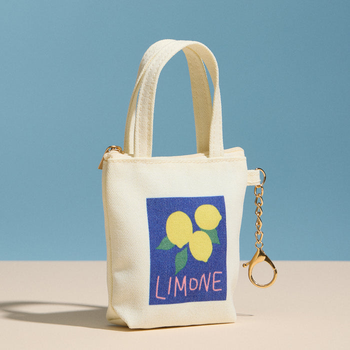 Mini Canvas Pouch with Limone Lemon Graphic, Short Handle & Chain Keyring