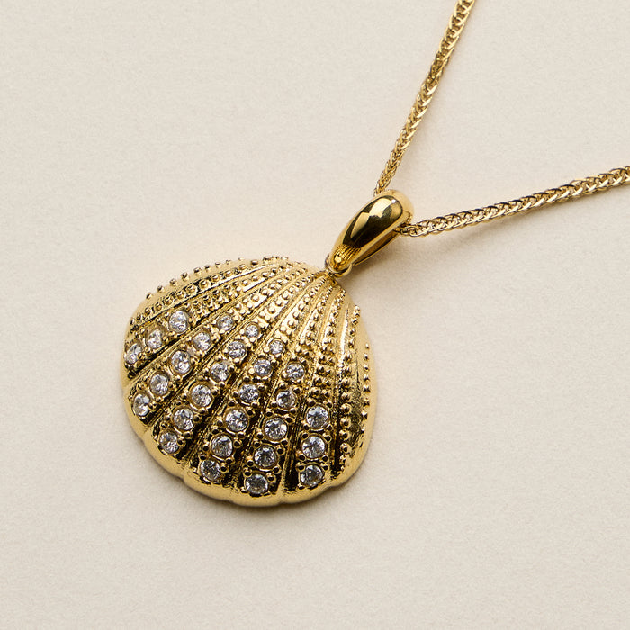 Stainless Steel CZ Seashell Pendant Necklace | Everyday Gold-dipped Essential