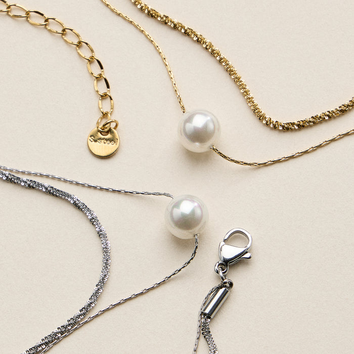 Stainless Steel Pearl Multi Chain Necklace