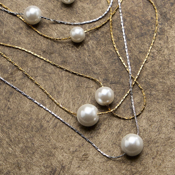 Stainless Steel Pearl Station Necklace