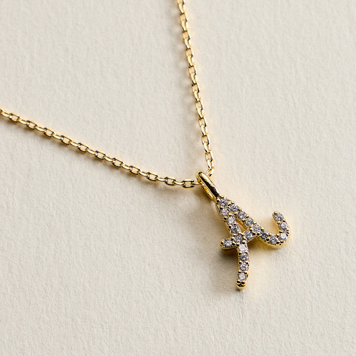 18K Gold Filled Pave Initial  Pendant Necklace