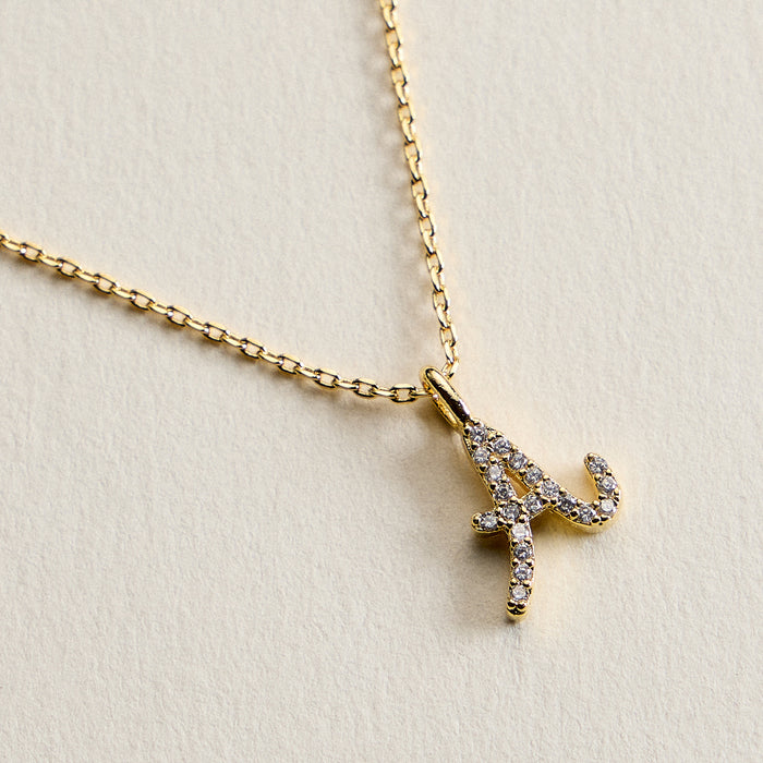 18K Gold Filled Pave Initial  Pendant Necklace