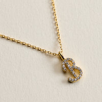 18K Gold Filled Pave Initial  Pendant Necklace