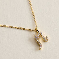 18K Gold Filled Pave Initial  Pendant Necklace