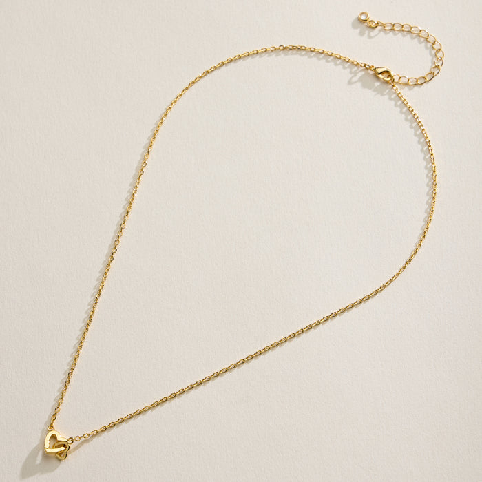 18K Gold Filled Interlocking Double Heart Necklace – Dainty Adjustable Love Pendant Necklace Made in Korea