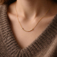 18K Gold Filled Curved Bar Cross Necklace – Dainty CZ Sideways Cross Pendant Necklace Made in Korea