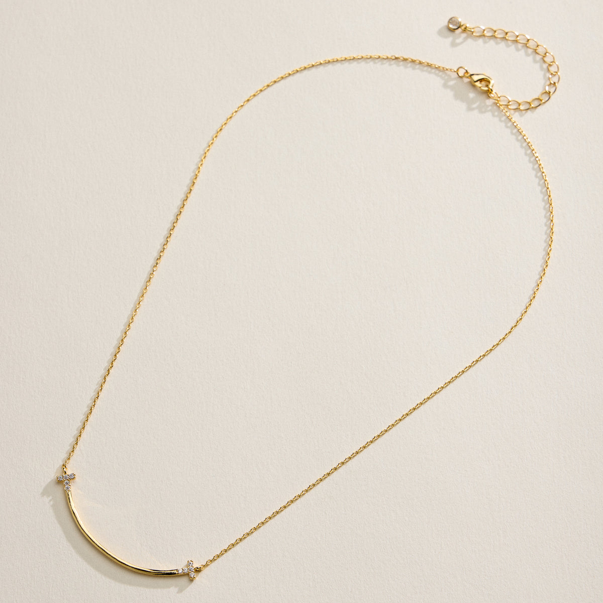 18K Gold Filled Curved Bar Cross Necklace – Dainty CZ Sideways Cross Pendant Necklace Made in Korea