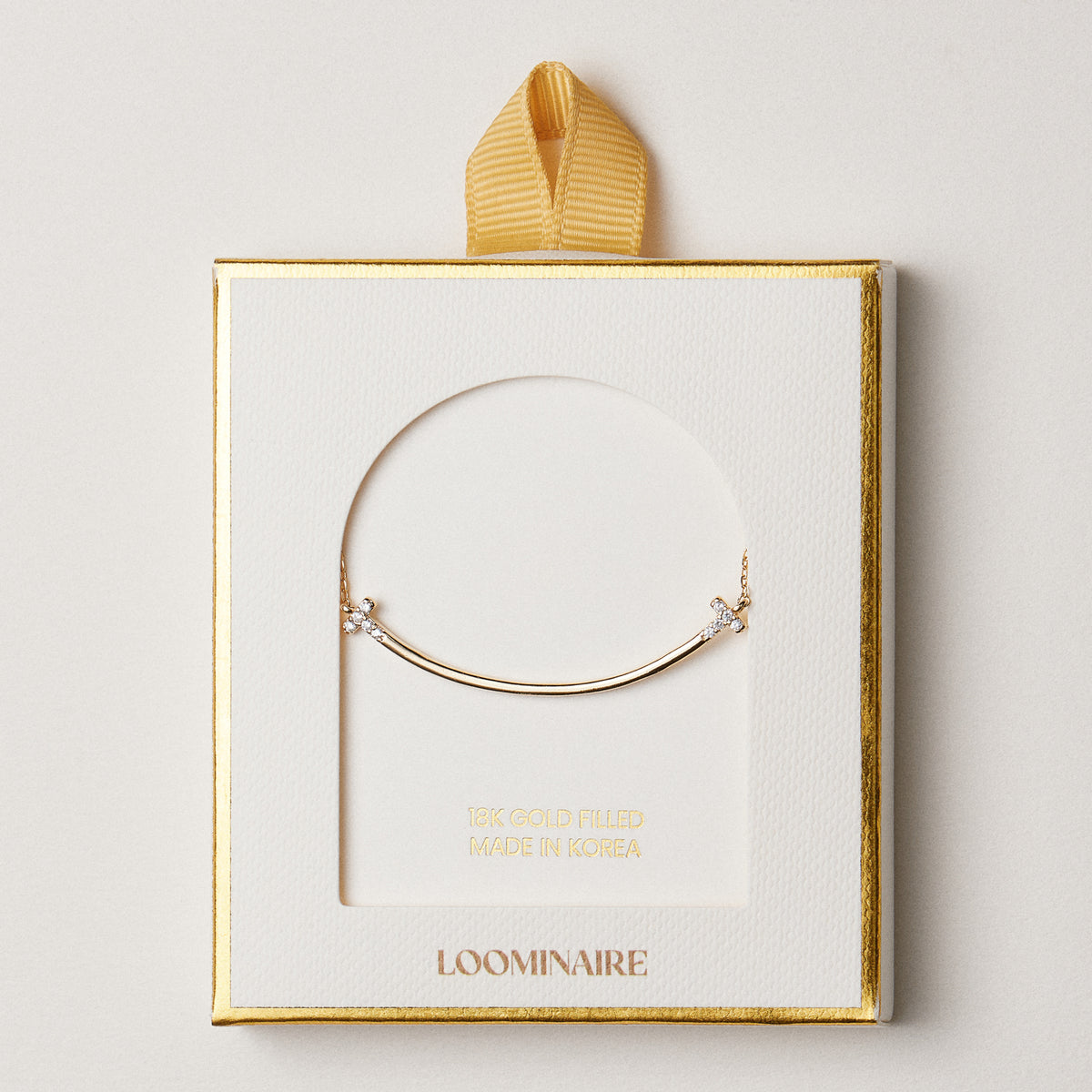 18K Gold Filled Curved Bar Cross Necklace – Dainty CZ Sideways Cross Pendant Necklace Made in Korea