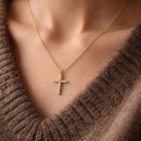 18K Gold Filled CZ Cross Necklace – Dainty Pave Cross Pendant Necklace Made In Korea