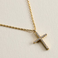 18K Gold Filled CZ Cross Necklace – Dainty Pave Cross Pendant Necklace Made In Korea