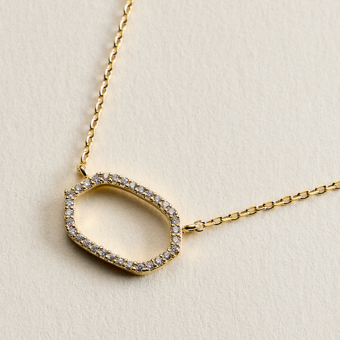 Gold Filled CZ Oval Pendant Necklace – Dainty Pave Oval Necklace Made In Korea
