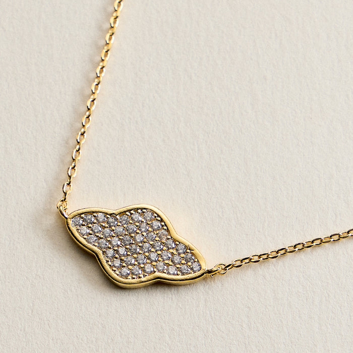 Gold Filled CZ Quatrefoil Necklace – Dainty Clover Pendant Necklace Made In Korea
