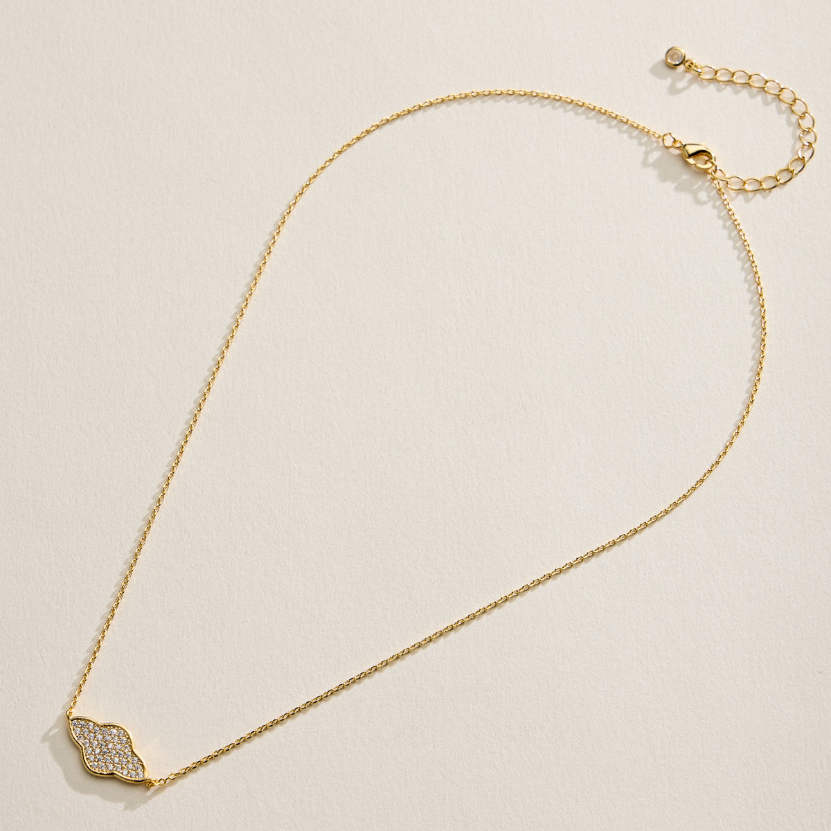 18K Gold Filled CZ Quatrefoil Necklace – Dainty Clover Pendant Necklace Made In Korea