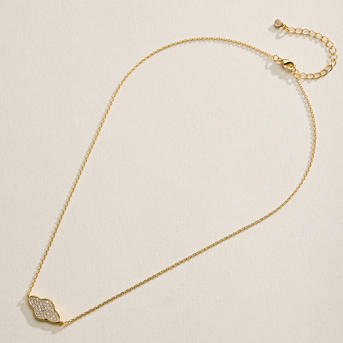 18K Gold Filled CZ Quatrefoil Necklace – Dainty Clover Pendant Necklace Made In Korea