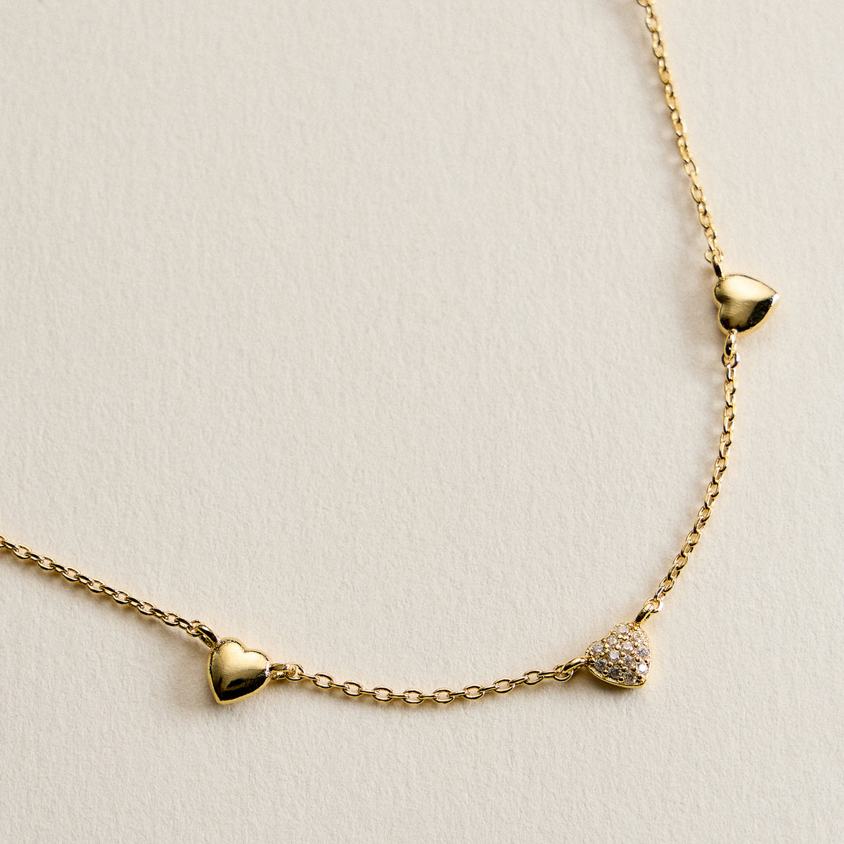 18K Gold Filled CZ Heart Station Necklace – Dainty Heart Charm Necklace Made In Korea