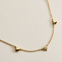 18K Gold Filled CZ Heart Station Necklace – Dainty Heart Charm Necklace Made In Korea