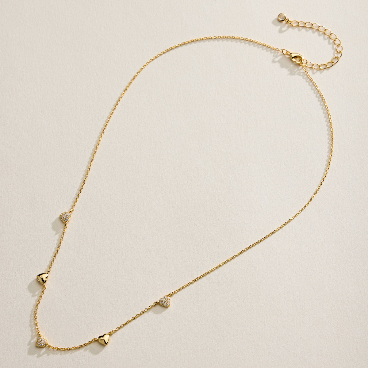 18K Gold Filled CZ Heart Station Necklace – Dainty Heart Charm Necklace Made In Korea