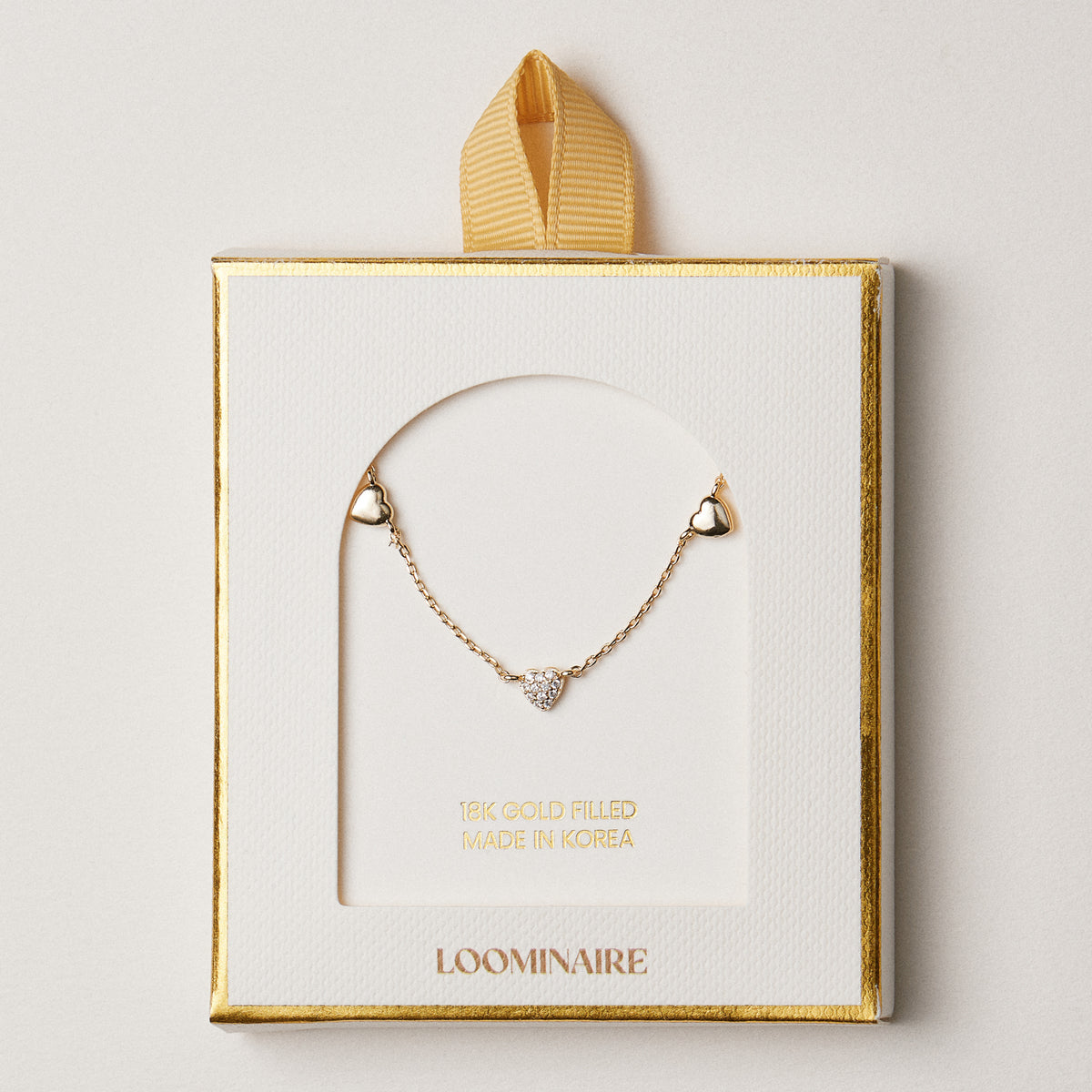 18K Gold Filled CZ Heart Station Necklace – Dainty Heart Charm Necklace Made In Korea