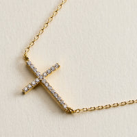 18K Gold Filled CZ Sideways Cross Necklace – Dainty Pave Cross Necklace Made In Korea