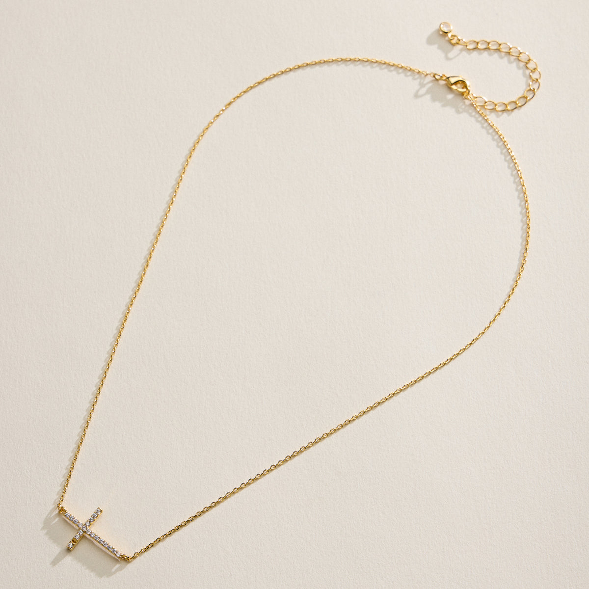 18K Gold Filled CZ Sideways Cross Necklace – Dainty Pave Cross Necklace Made In Korea