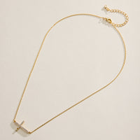 18K Gold Filled CZ Sideways Cross Necklace – Dainty Pave Cross Necklace Made In Korea