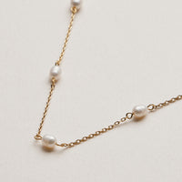 Gold Dipped Sienna Pearl Station Necklace with Fresh water pearls