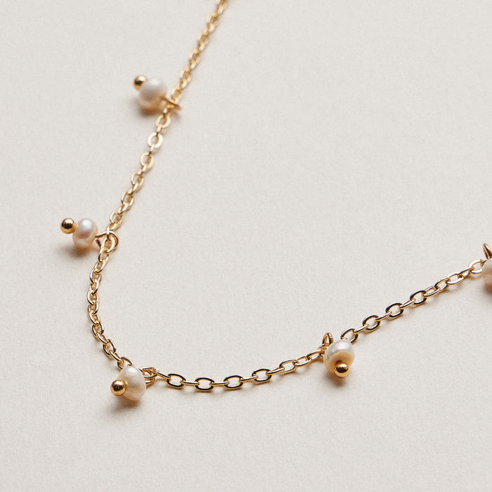 Golden Dew Pearl Dangle Necklace with fresh water pearls