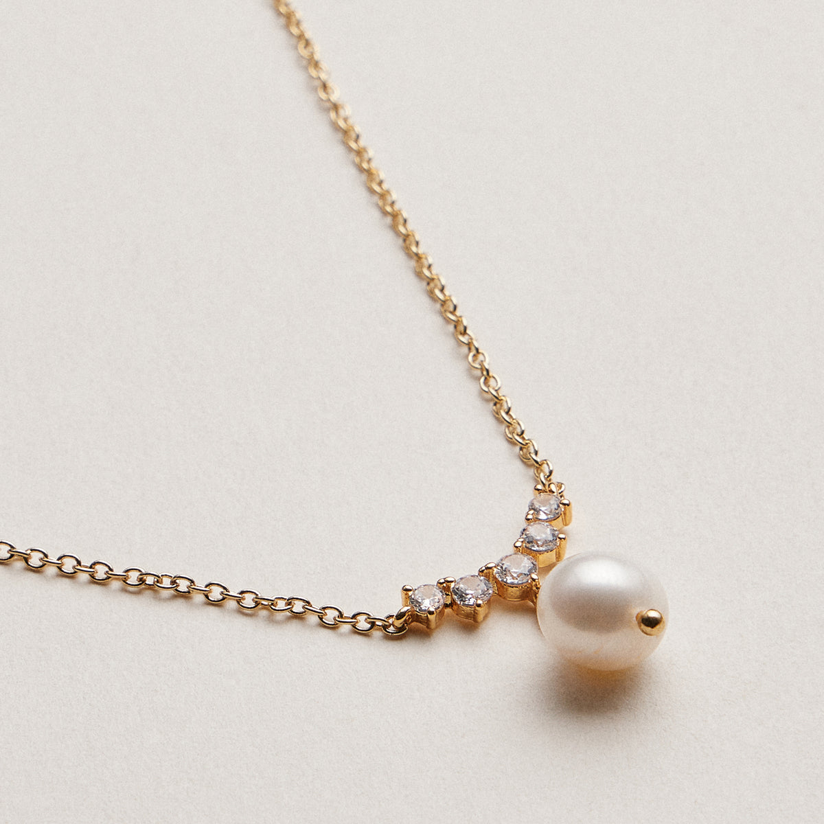 Celeste Pearl Drop Necklace – Gold Dipped CZ Accent